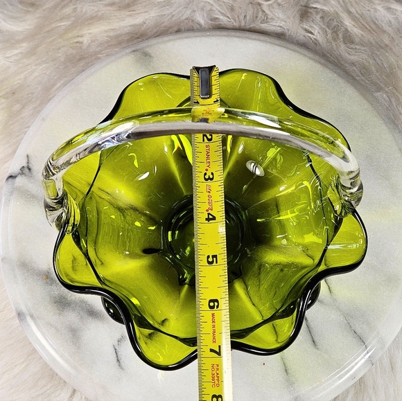 Vintage Viking Green Art Glass Epic Double Crimped Layer Basket - Picture 7 of 8